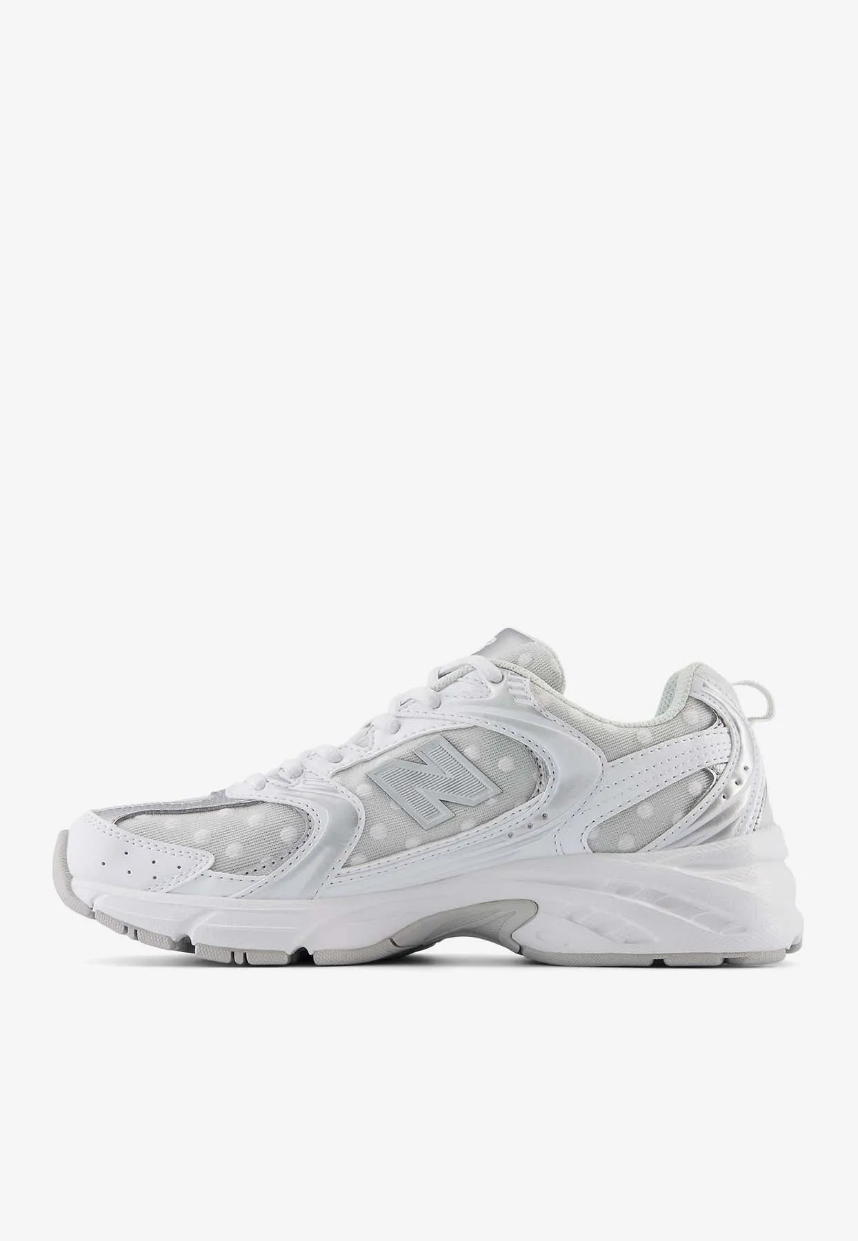 530 Low-Top Sneakers in White with Silver Metallic