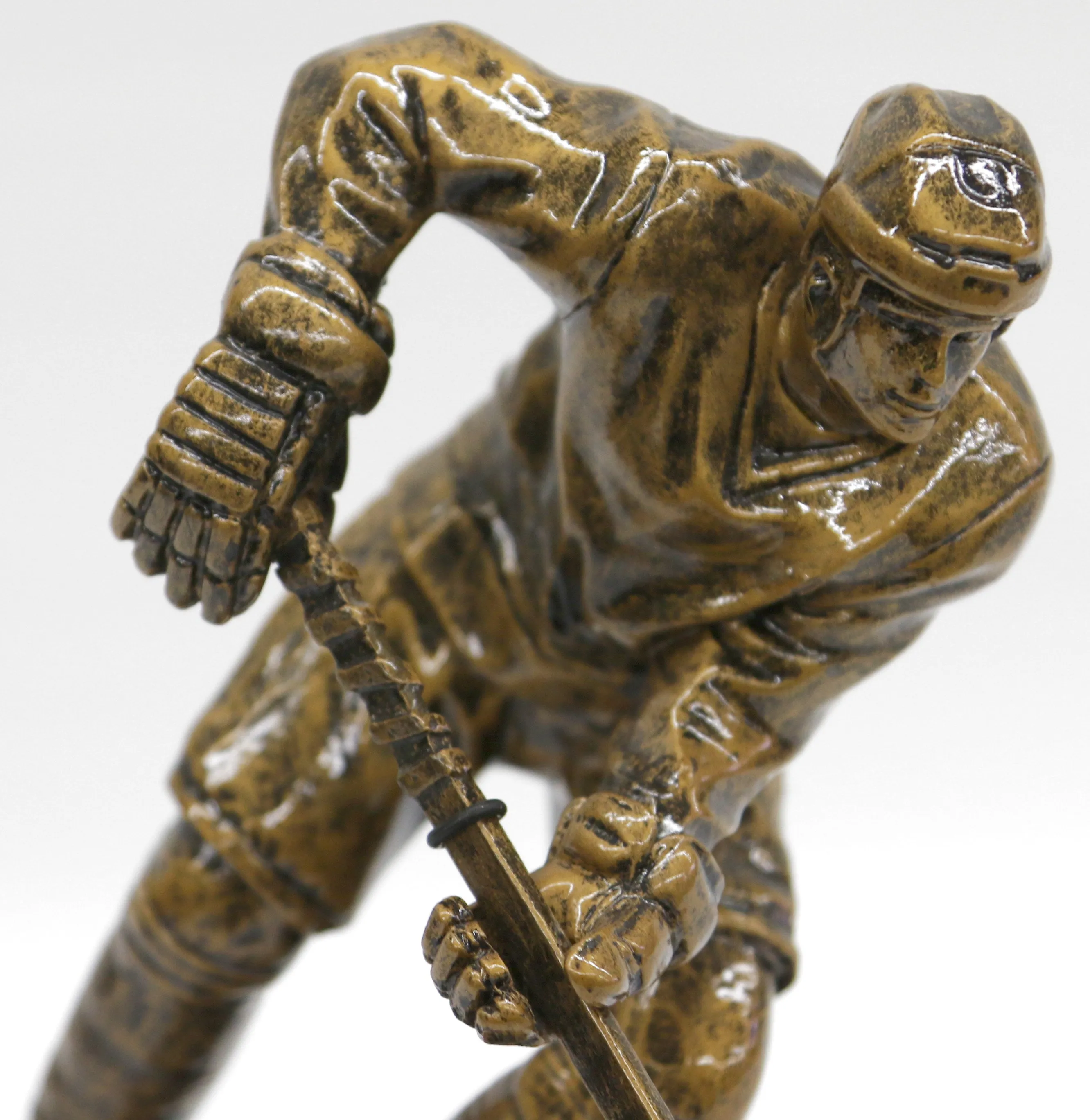 Abstract Mid Century Modern Art Hockey Player Bronzed Sculpture Figure Figurine