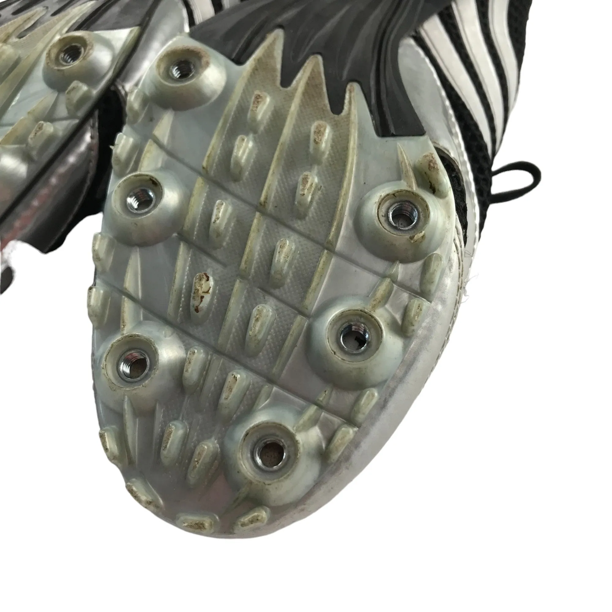 Adidas Track Running Sports Shoes Shoe Size 5.5 Black Silver and White Details Needs replacement Spikes