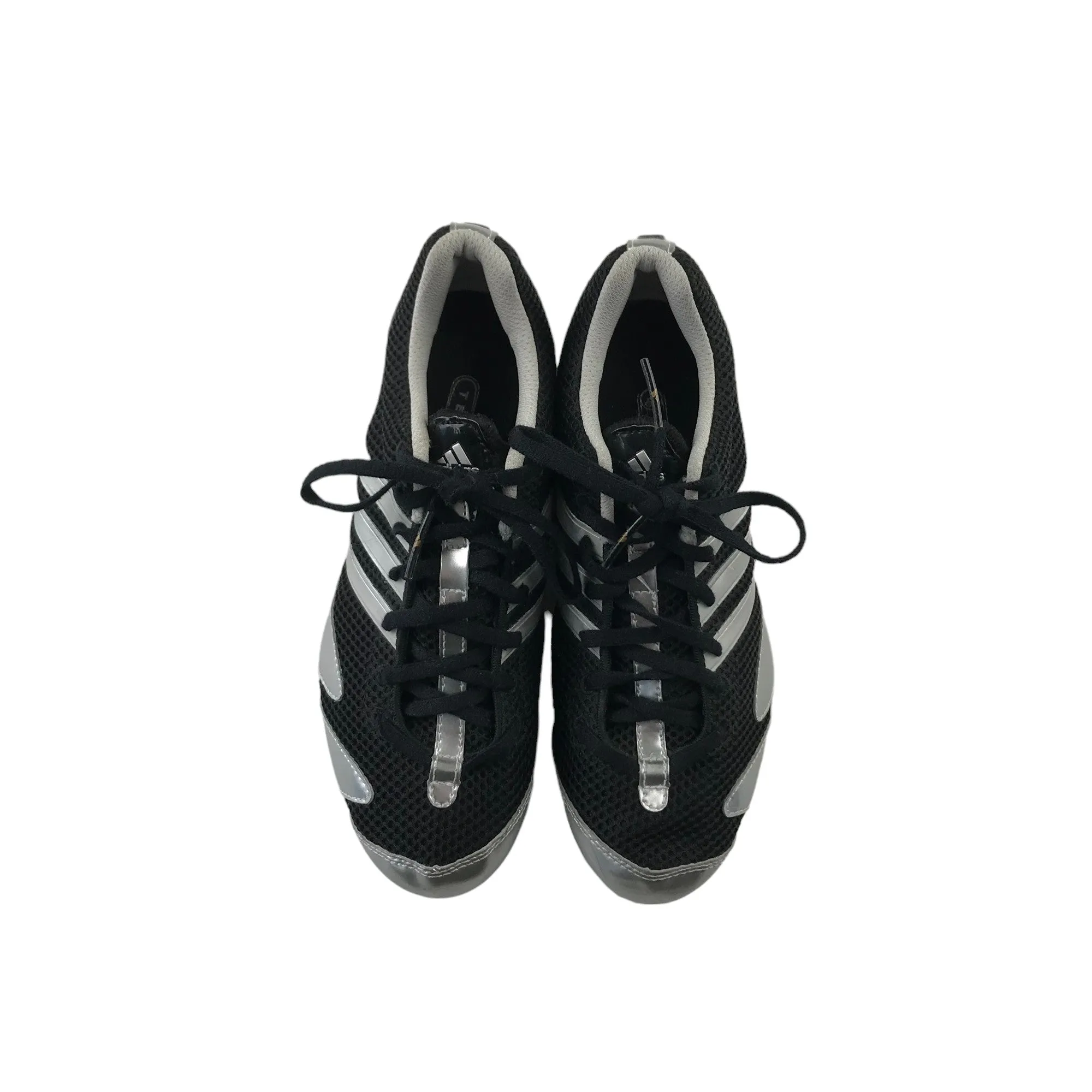 Adidas Track Running Sports Shoes Shoe Size 5.5 Black Silver and White Details Needs replacement Spikes