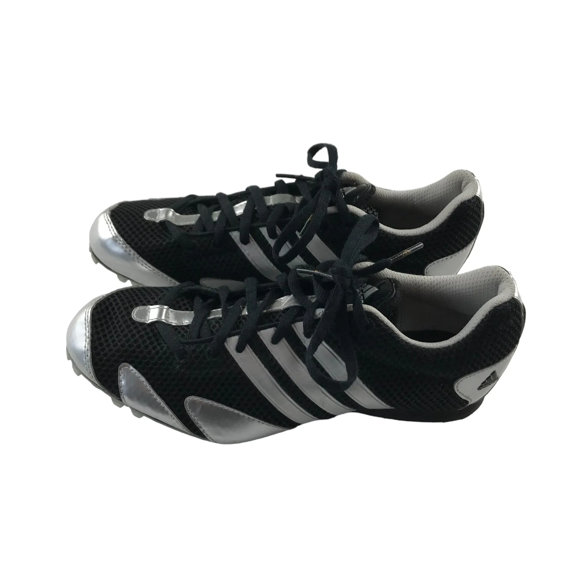 Adidas Track Running Sports Shoes Shoe Size 5.5 Black Silver and White Details Needs replacement Spikes