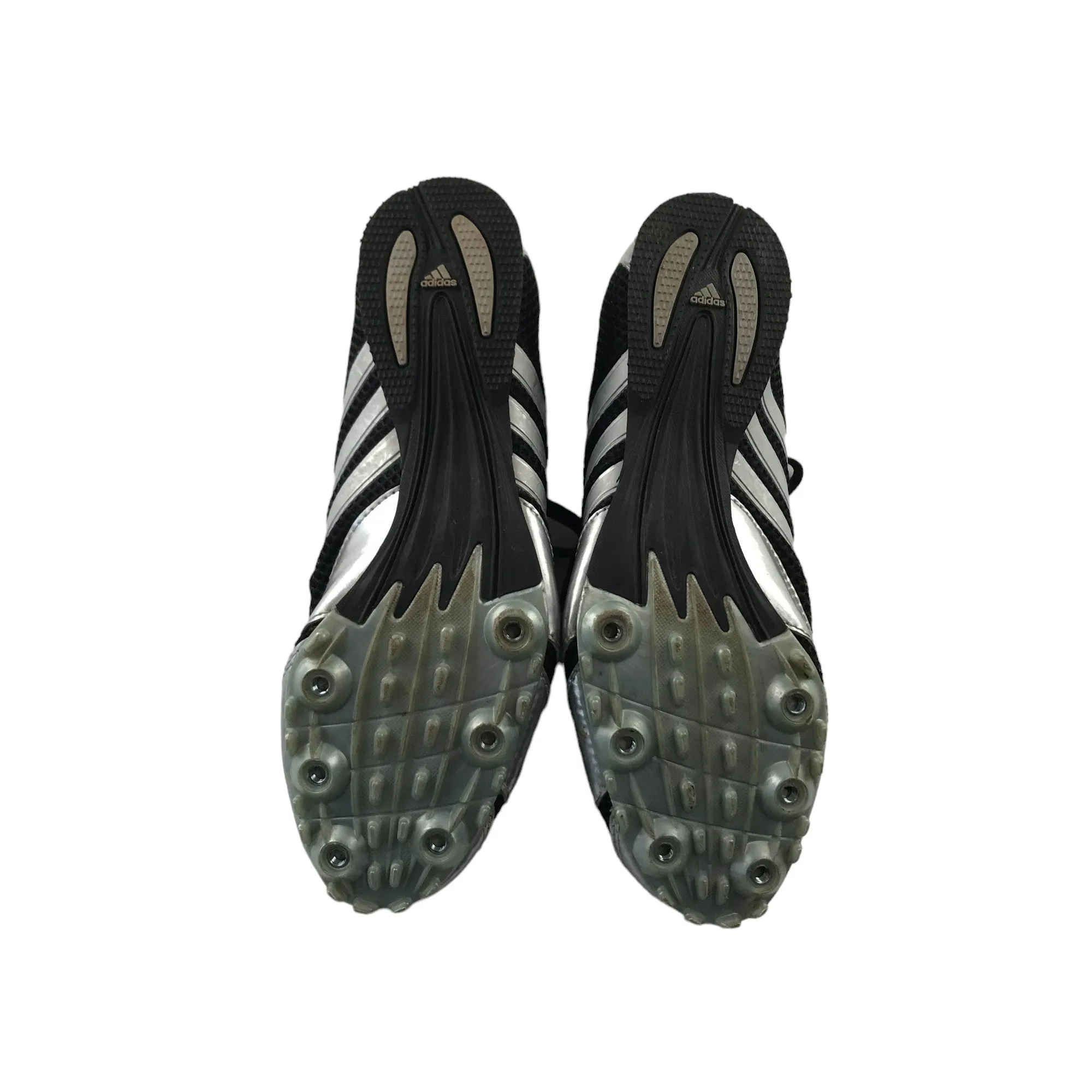 Adidas Track Running Sports Shoes Shoe Size 5.5 Black Silver and White Details Needs replacement Spikes