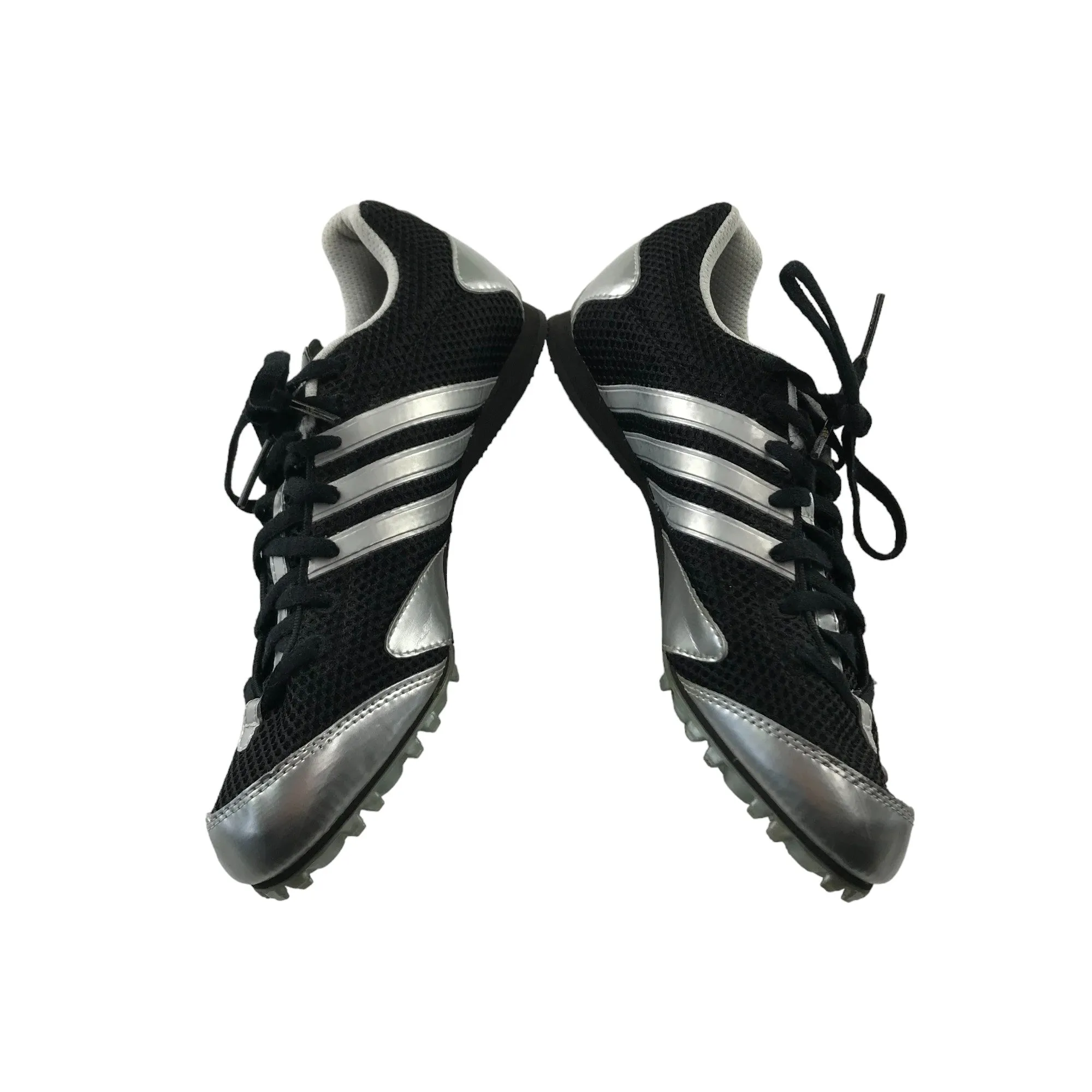 Adidas Track Running Sports Shoes Shoe Size 5.5 Black Silver and White Details Needs replacement Spikes