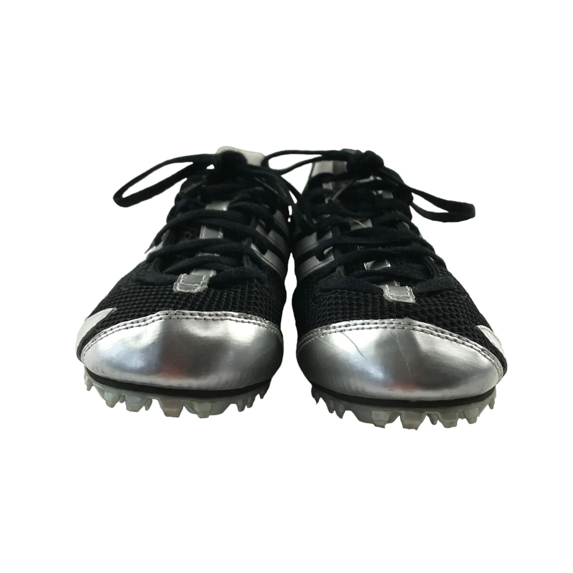 Adidas Track Running Sports Shoes Shoe Size 5.5 Black Silver and White Details Needs replacement Spikes