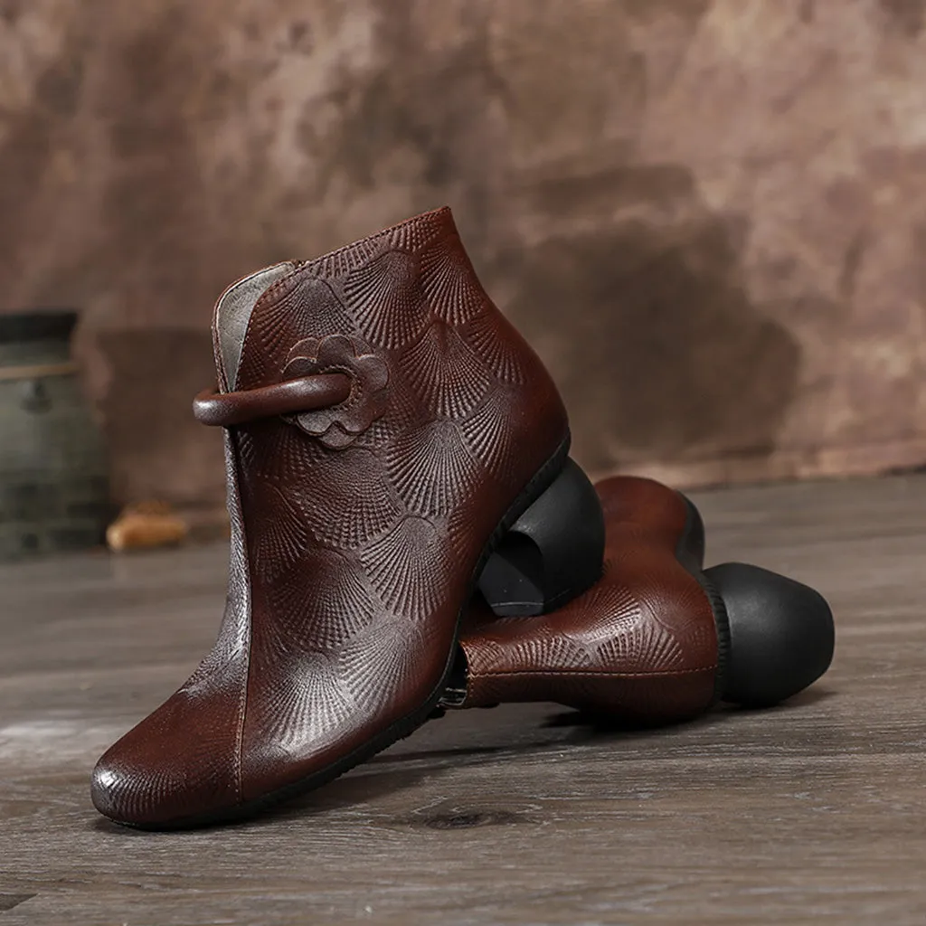 Autumn Winter Leather Comfortable Chunky Boots
