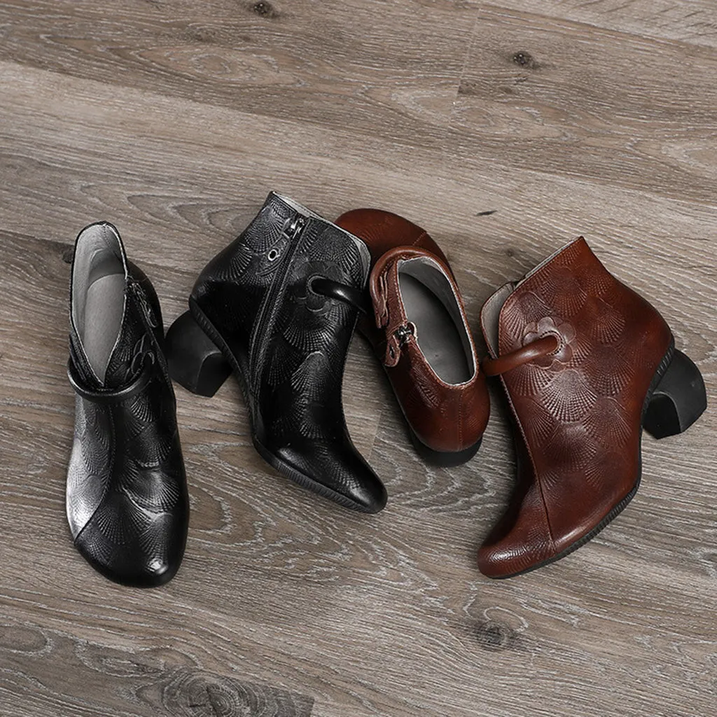 Autumn Winter Leather Comfortable Chunky Boots