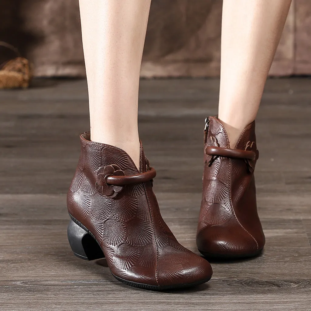 Autumn Winter Leather Comfortable Chunky Boots