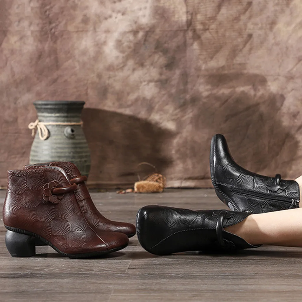 Autumn Winter Leather Comfortable Chunky Boots