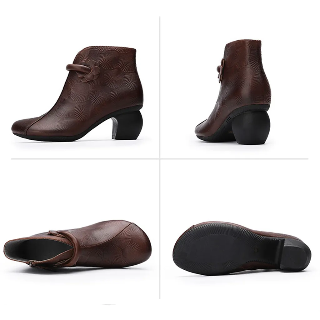 Autumn Winter Leather Comfortable Chunky Boots