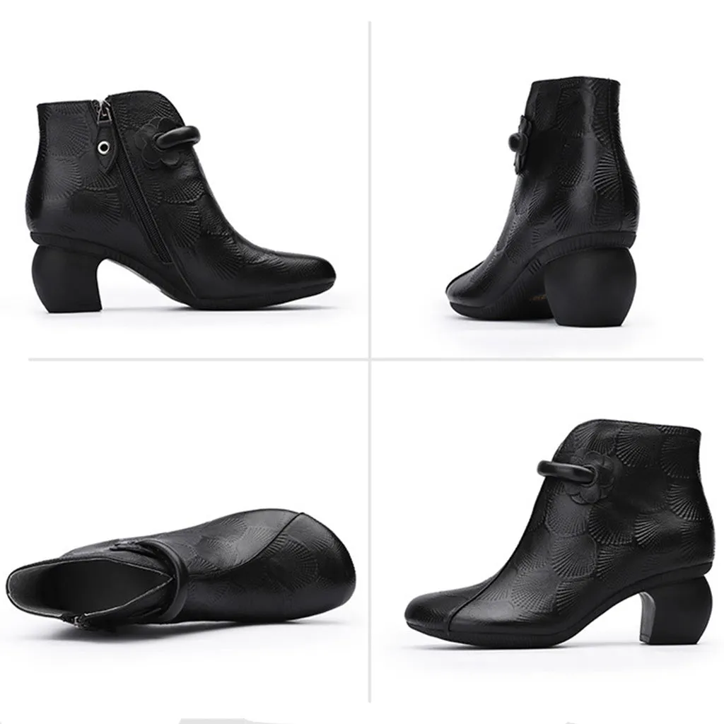 Autumn Winter Leather Comfortable Chunky Boots