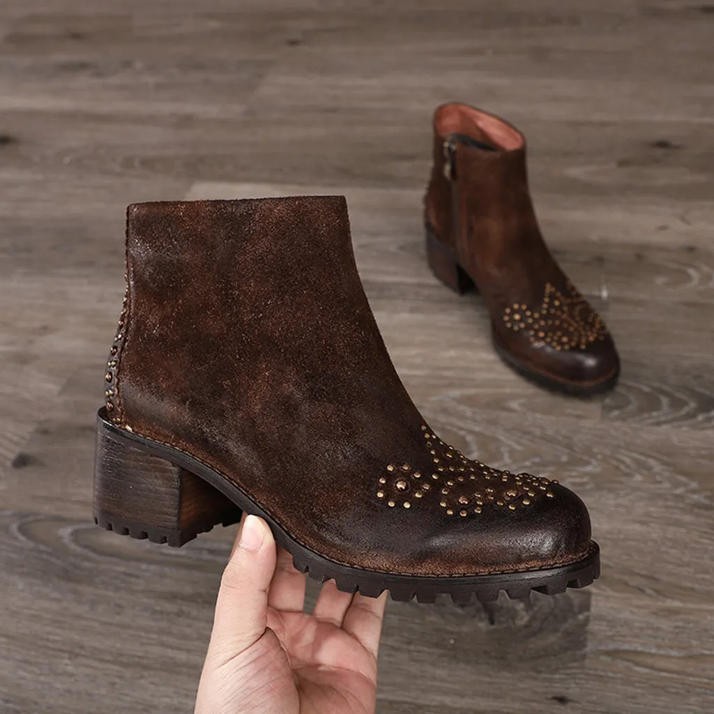 Autumn Winter Leather Retro Women's Ankle Boots | Gift Shoes