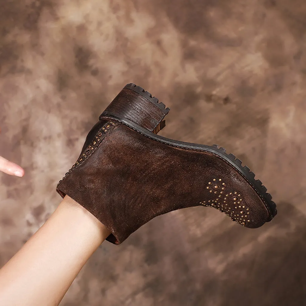 Autumn Winter Leather Retro Women's Ankle Boots | Gift Shoes