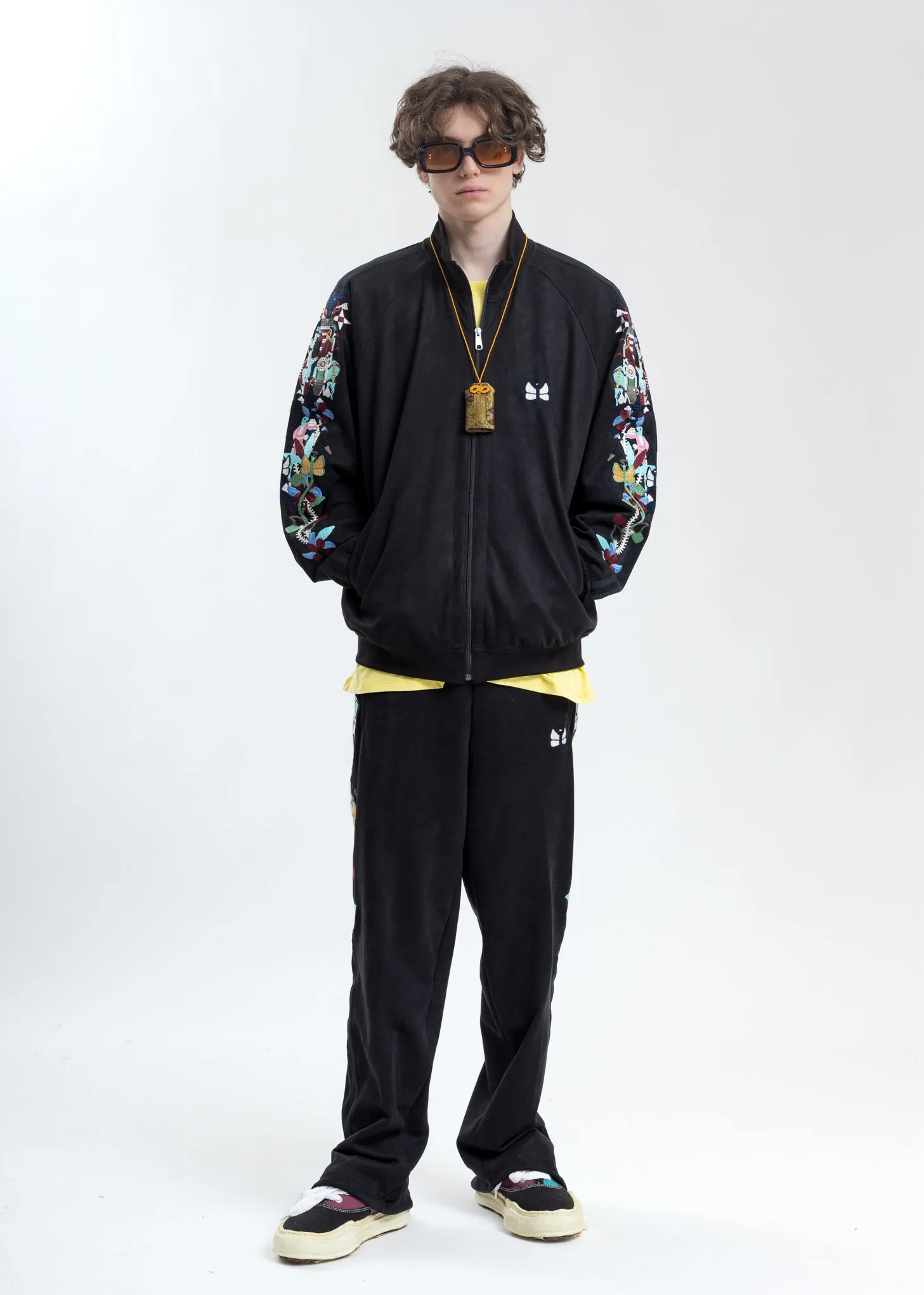 Black Chaos Embroidery Suede Track Jacket