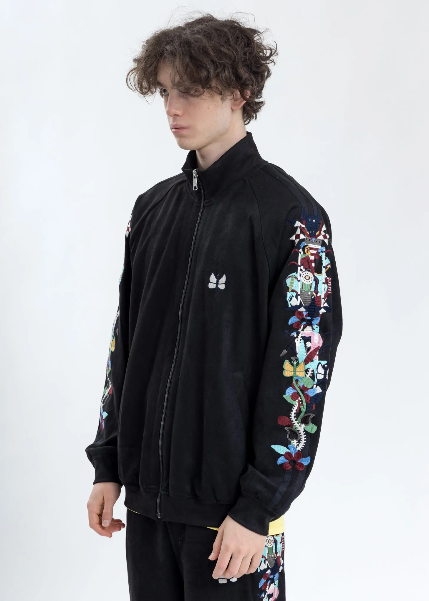 Black Chaos Embroidery Suede Track Jacket