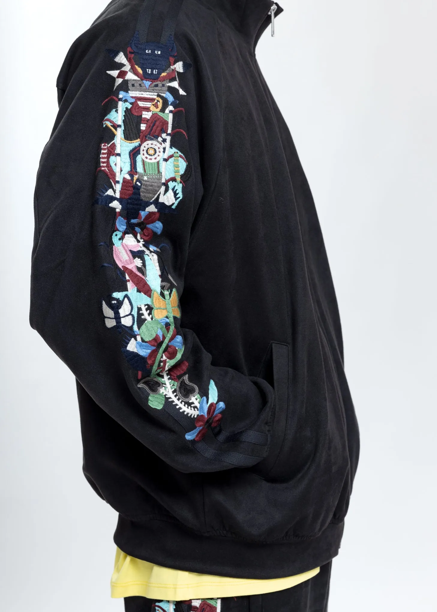 Black Chaos Embroidery Suede Track Jacket