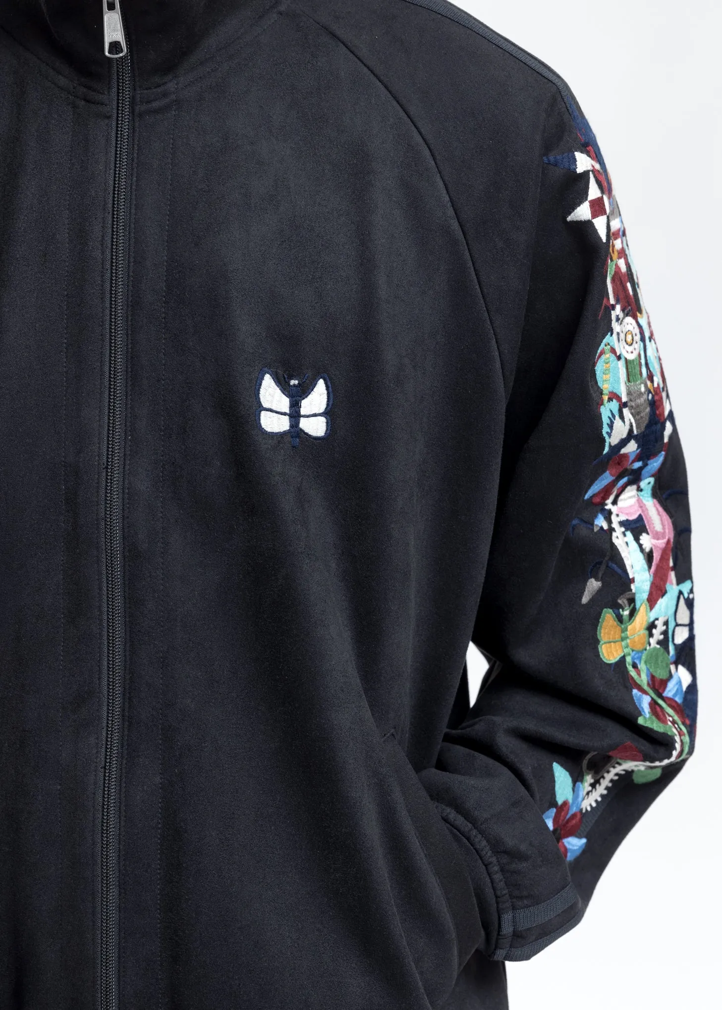 Black Chaos Embroidery Suede Track Jacket
