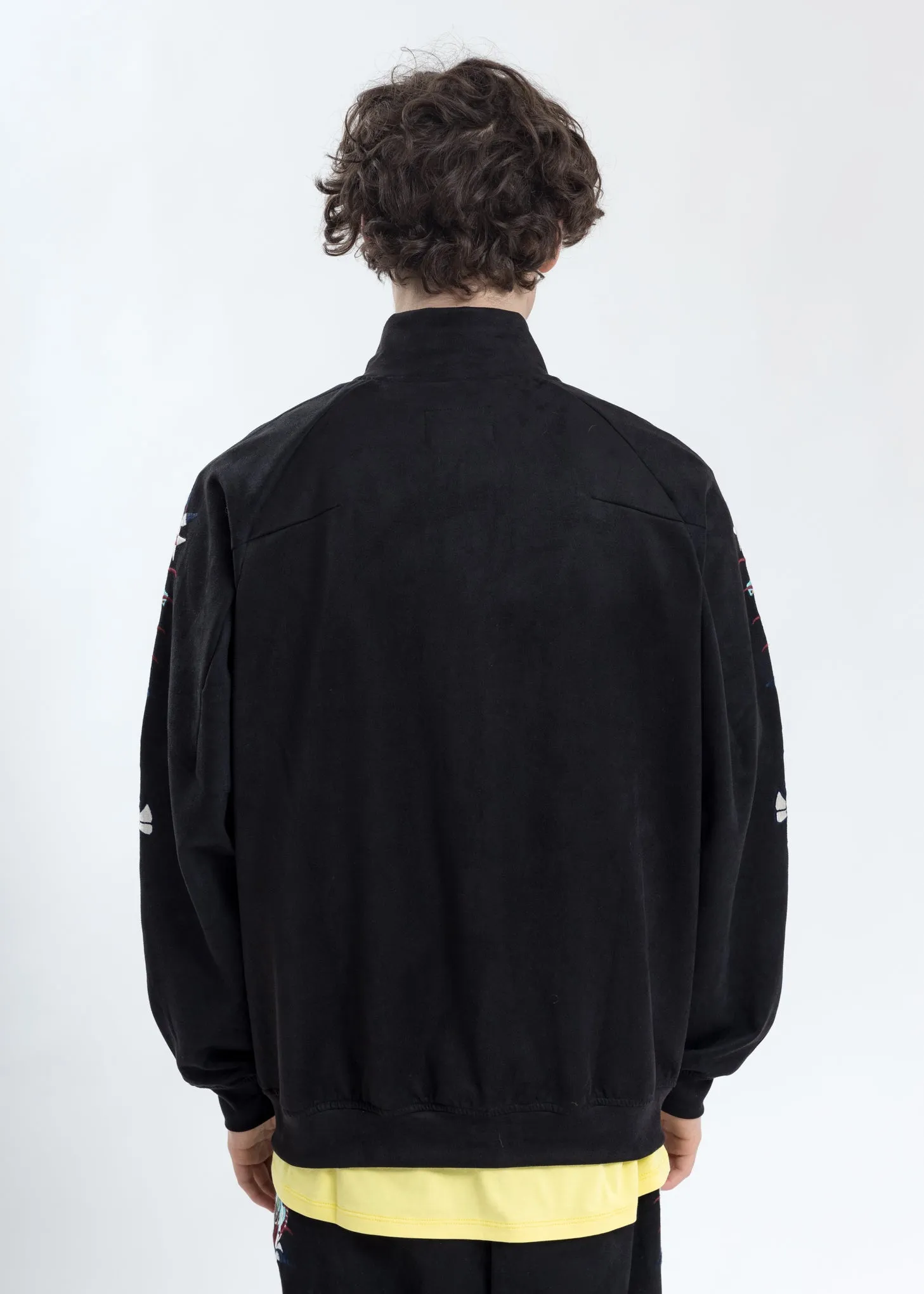 Black Chaos Embroidery Suede Track Jacket