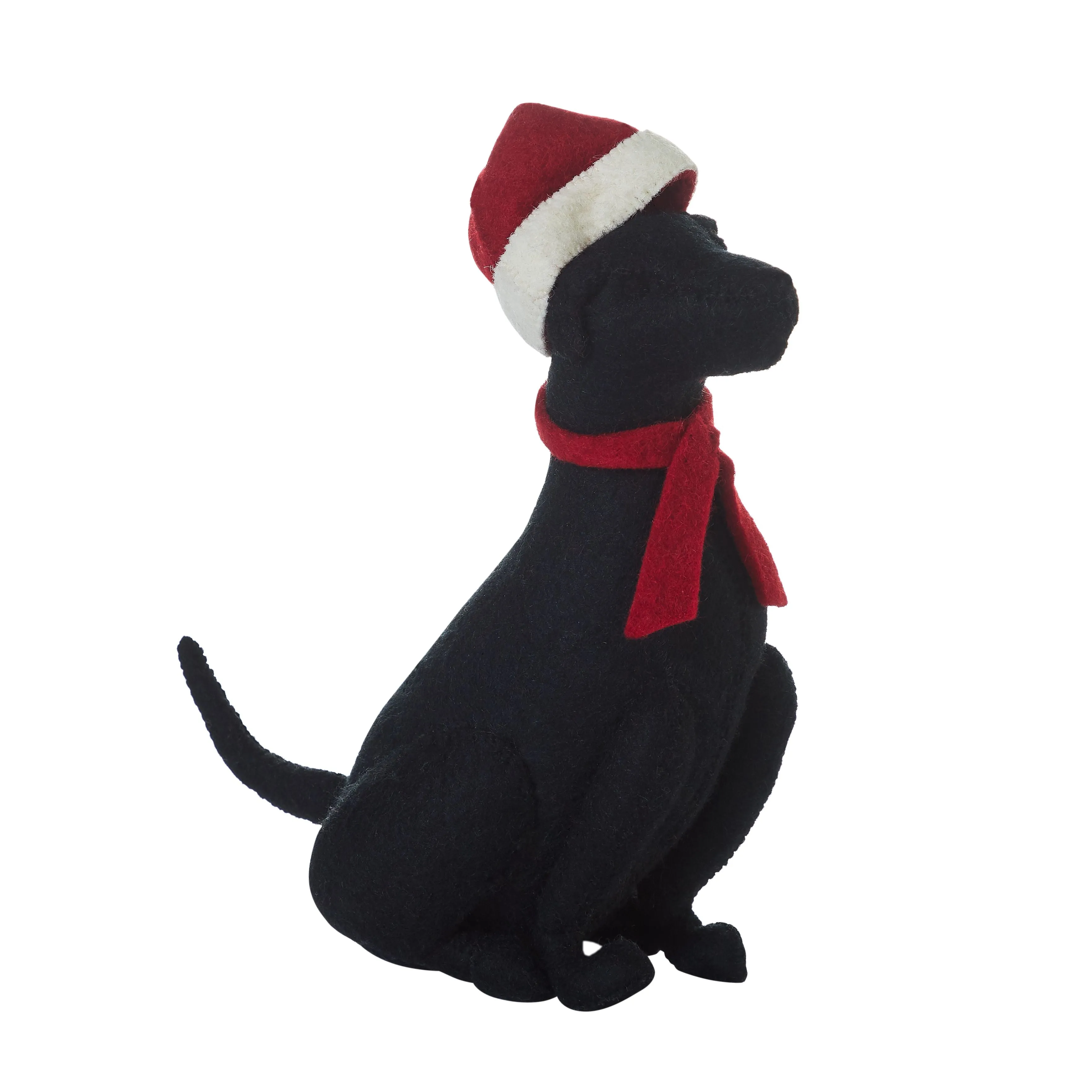 Black Lab with Santa Hat Christmas Tree Topper in Hand Felted Wool