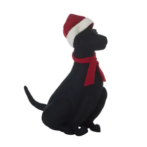 Black Lab with Santa Hat Christmas Tree Topper in Hand Felted Wool