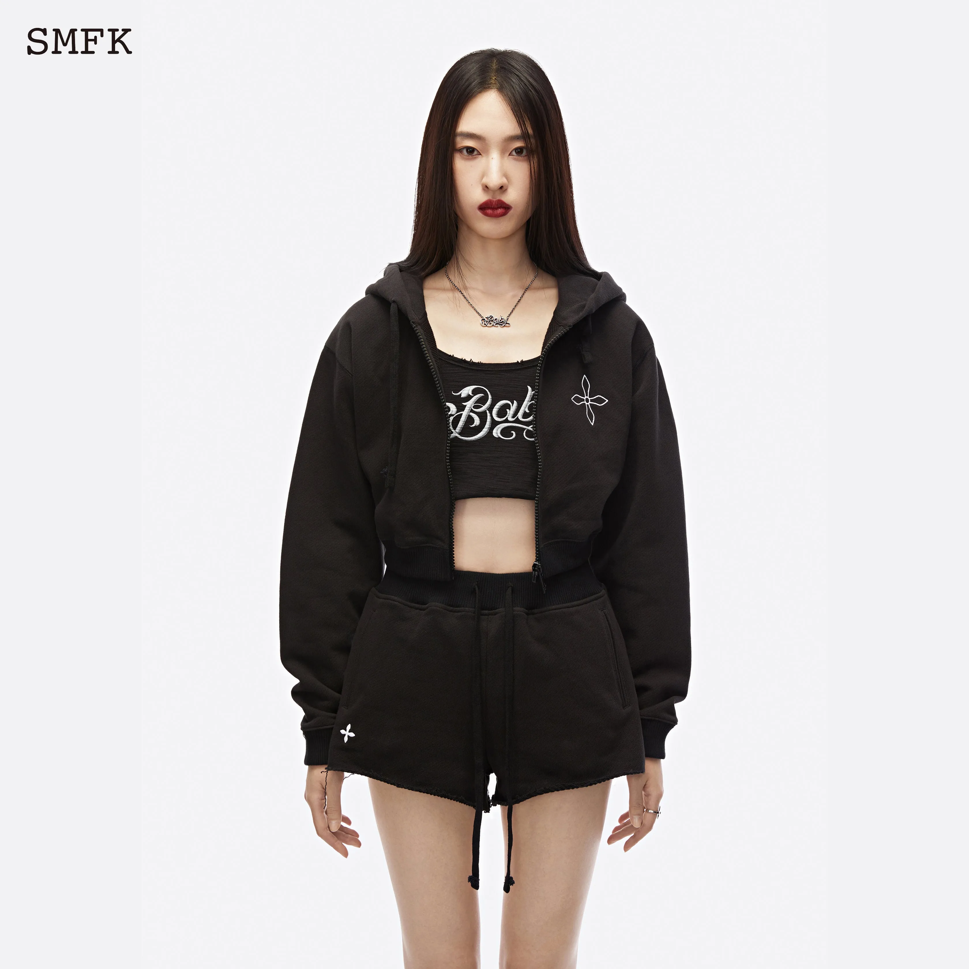 Black Night Flower Jogging Sports Set Black