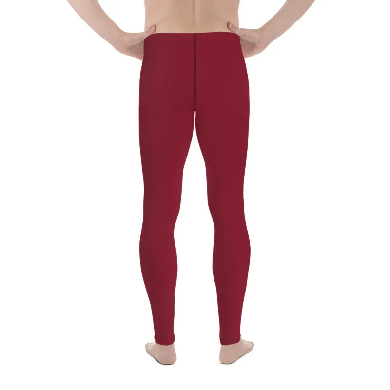Burgundy Red Men's Leggings, Solid Red Color Men's Compression Tights- Made in USA/EU/MX