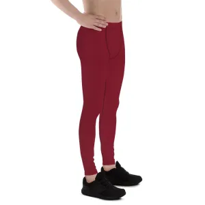 Burgundy Red Men's Leggings, Solid Red Color Men's Compression Tights- Made in USA/EU/MX