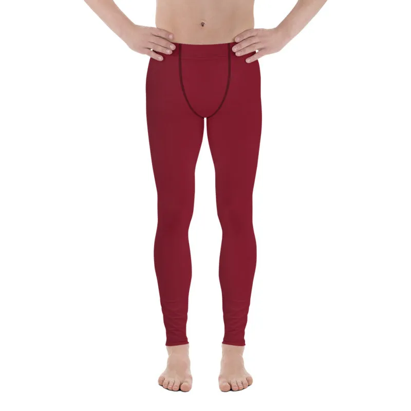 Burgundy Red Men's Leggings, Solid Red Color Men's Compression Tights- Made in USA/EU/MX