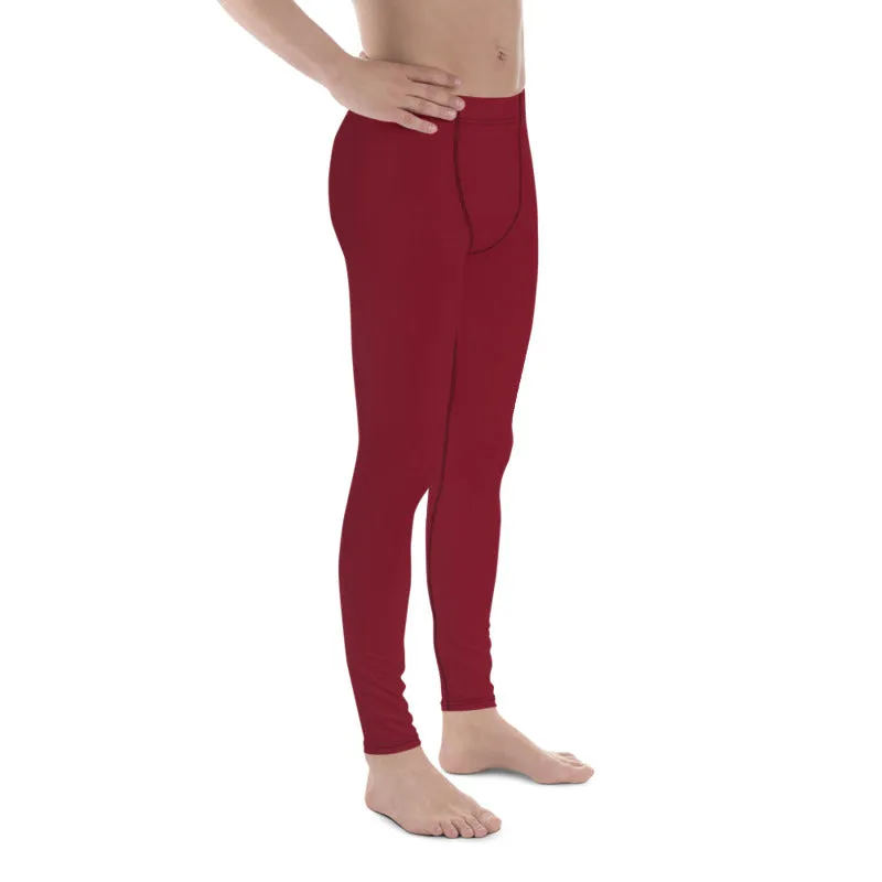 Burgundy Red Men's Leggings, Solid Red Color Men's Compression Tights- Made in USA/EU/MX