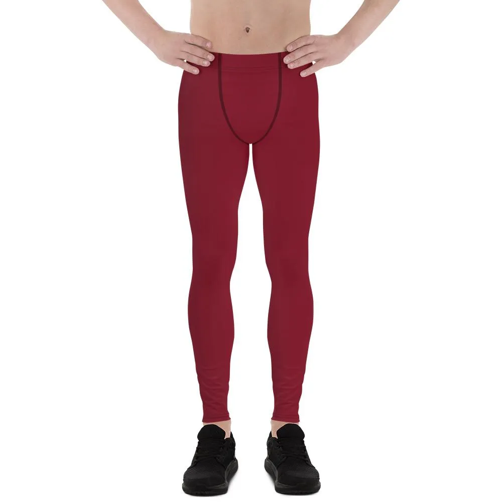 Burgundy Red Men's Leggings, Solid Red Color Men's Compression Tights- Made in USA/EU/MX