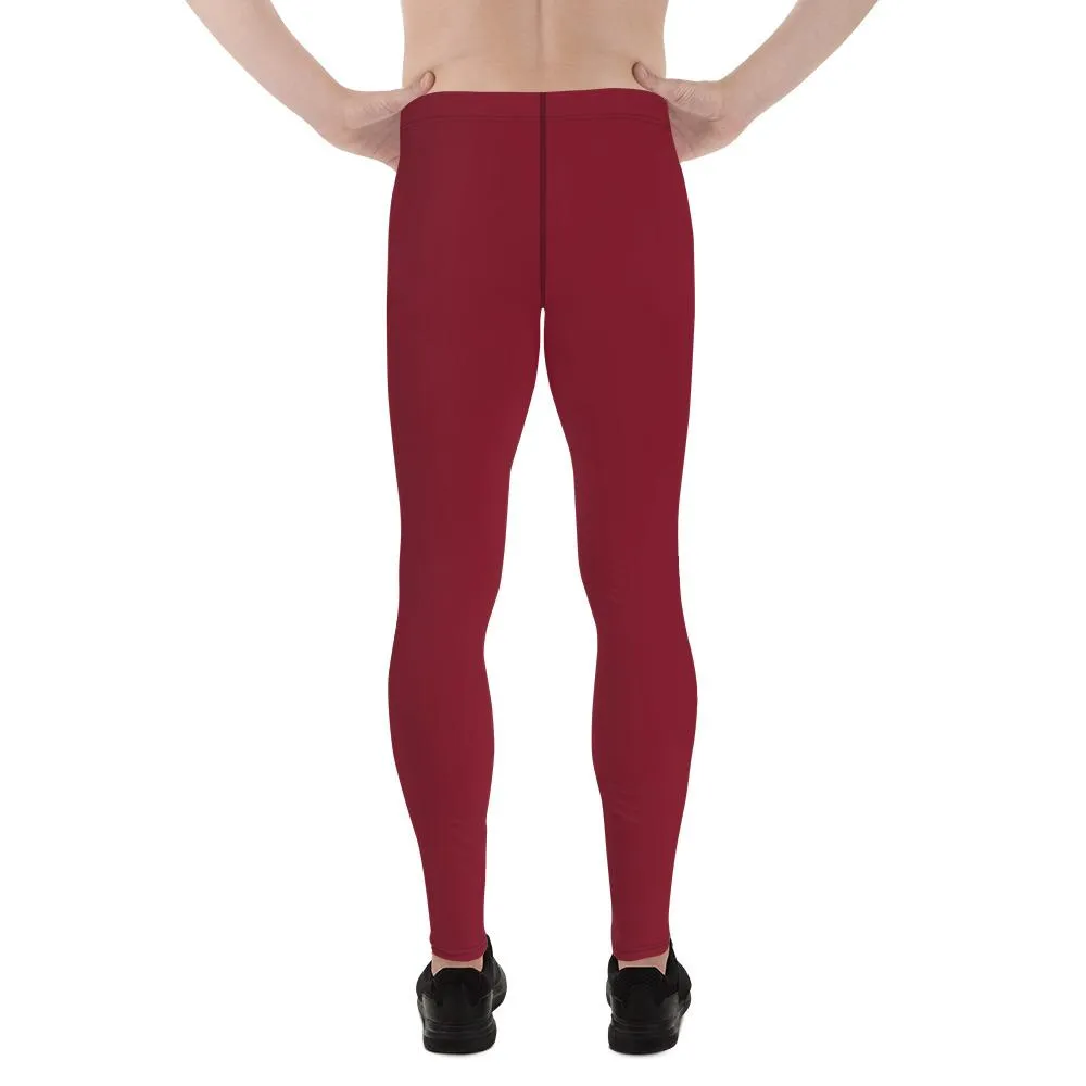 Burgundy Red Men's Leggings, Solid Red Color Men's Compression Tights- Made in USA/EU/MX