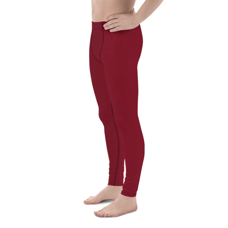 Burgundy Red Men's Leggings, Solid Red Color Men's Compression Tights- Made in USA/EU/MX