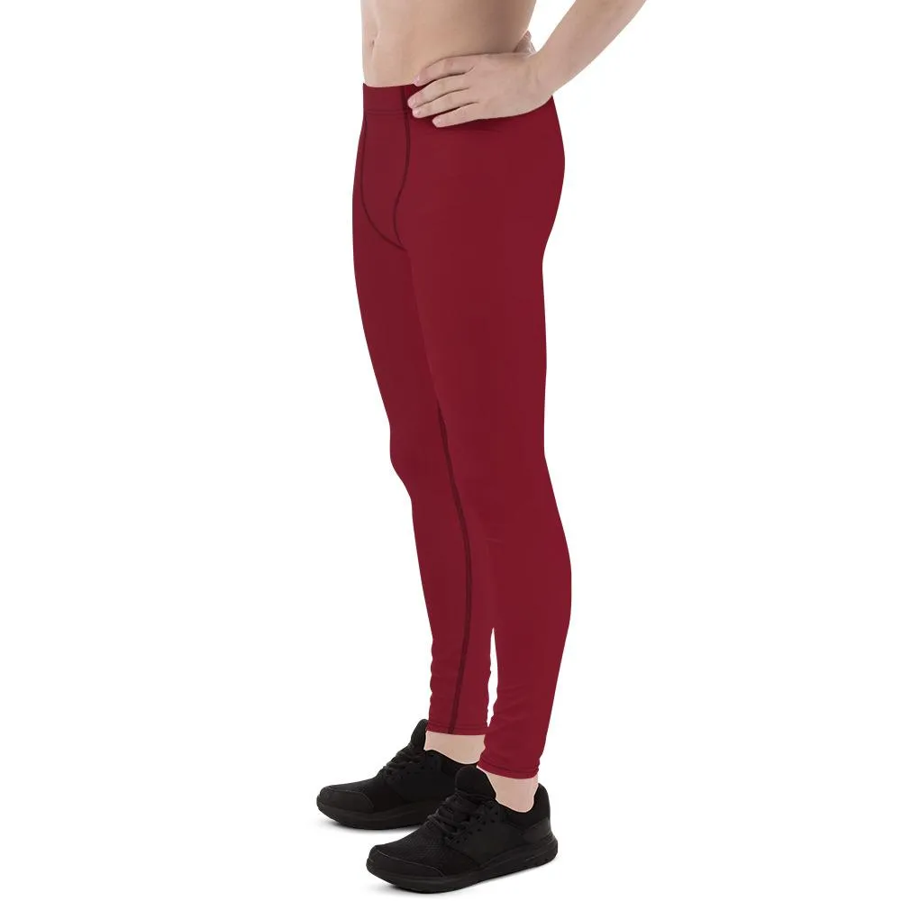Burgundy Red Men's Leggings, Solid Red Color Men's Compression Tights- Made in USA/EU/MX
