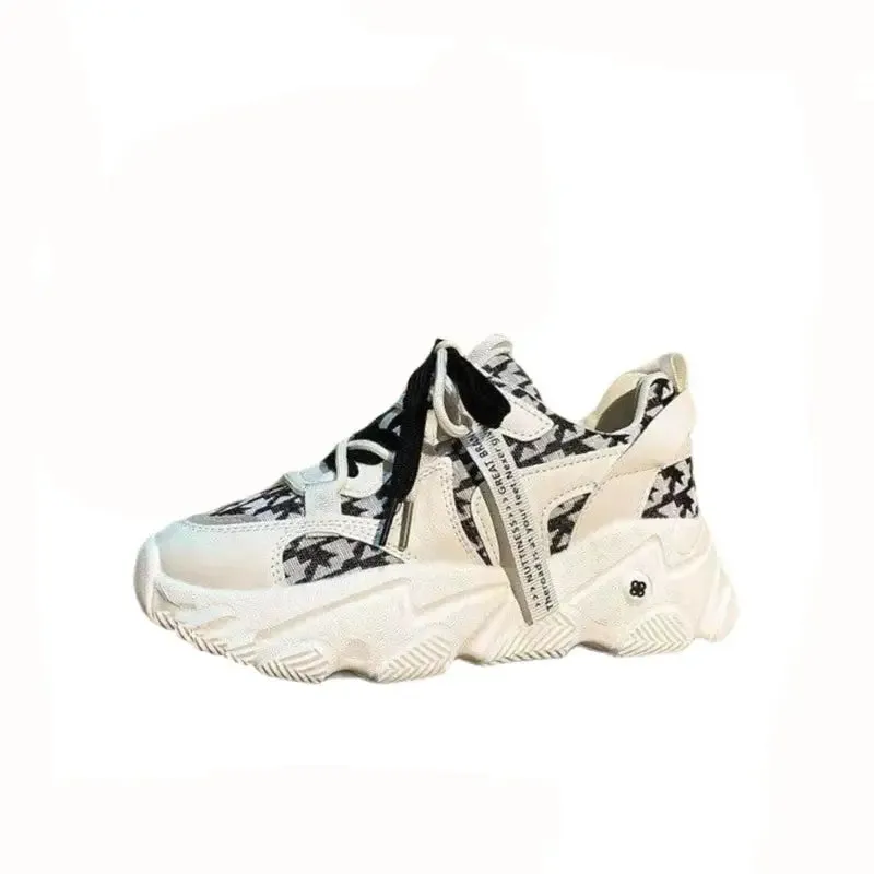 Chunky Plaid Pattern Double Lace Up Sneakers