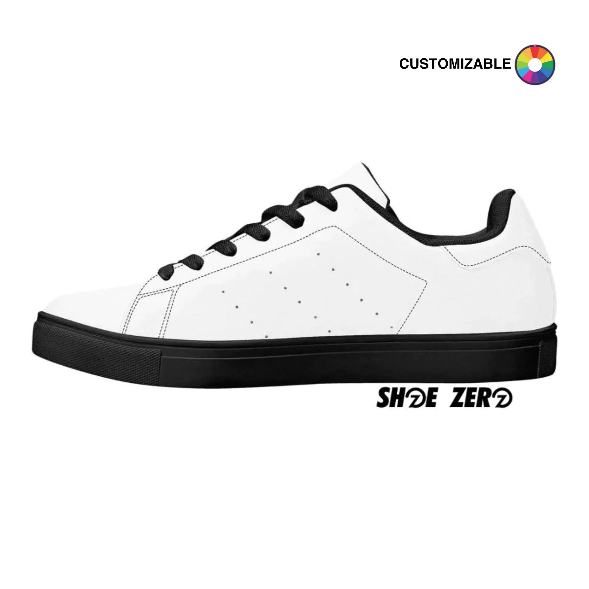 Customizable Breathable Vegan Leather Sneakers (Black) Low Top