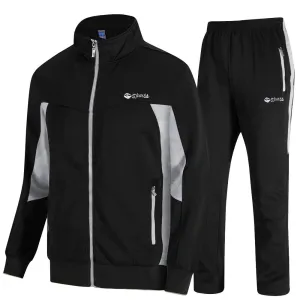 Gopune Men's Athletic Full Zip Fleece Tracksuit Jogging Sweatsuit Activewear (Black Lightgrey,M)
