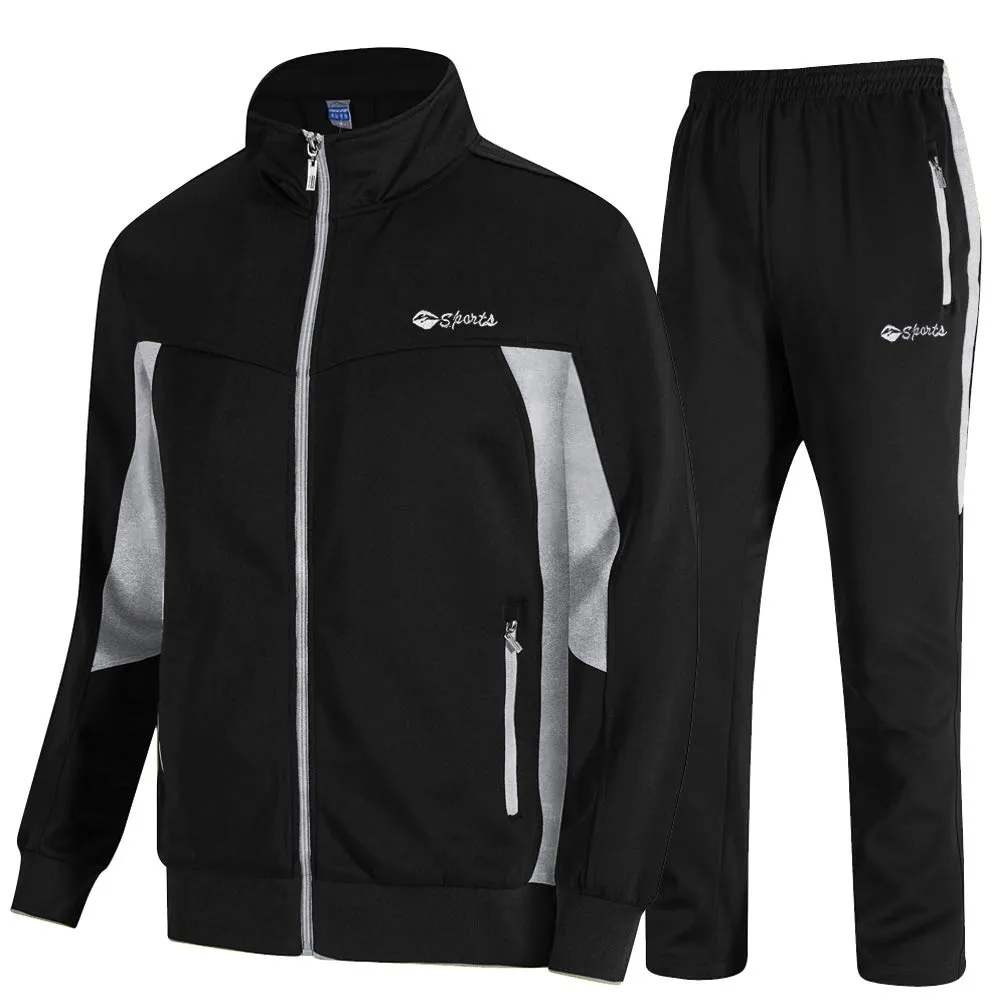 Gopune Men's Athletic Full Zip Fleece Tracksuit Jogging Sweatsuit Activewear (Black Lightgrey,M)