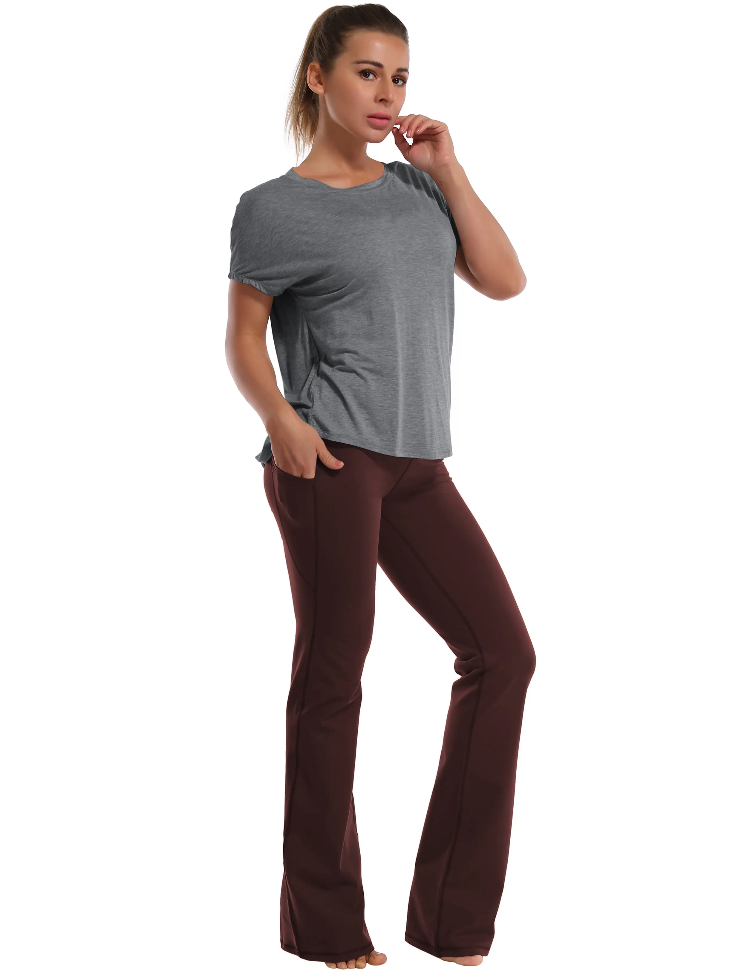 Hip Length Short Sleeve Shirt heathercharcoal_Jogging