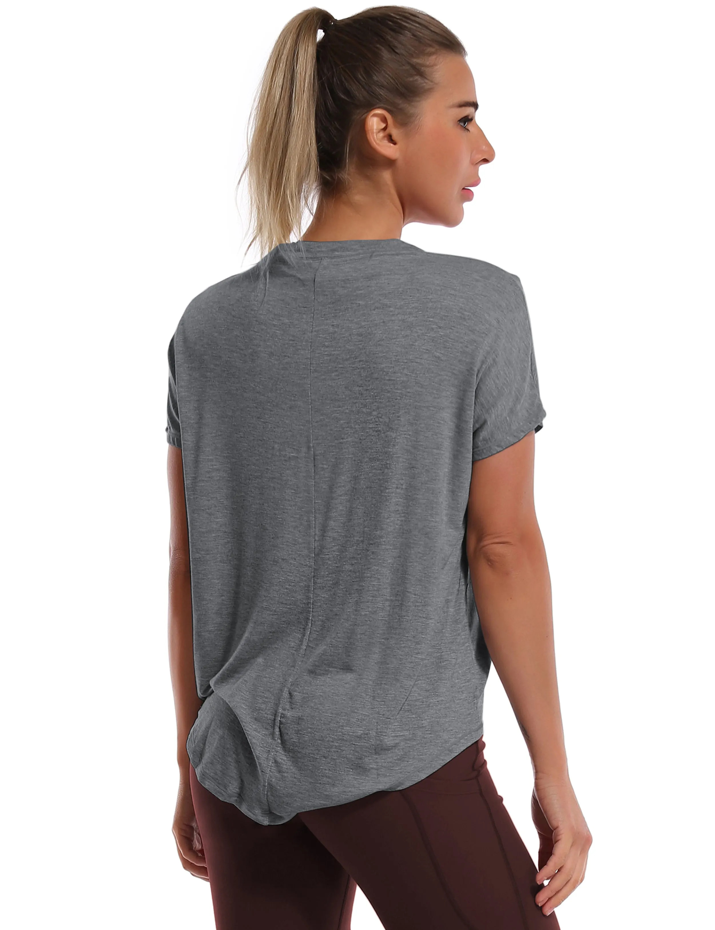Hip Length Short Sleeve Shirt heathercharcoal_Jogging