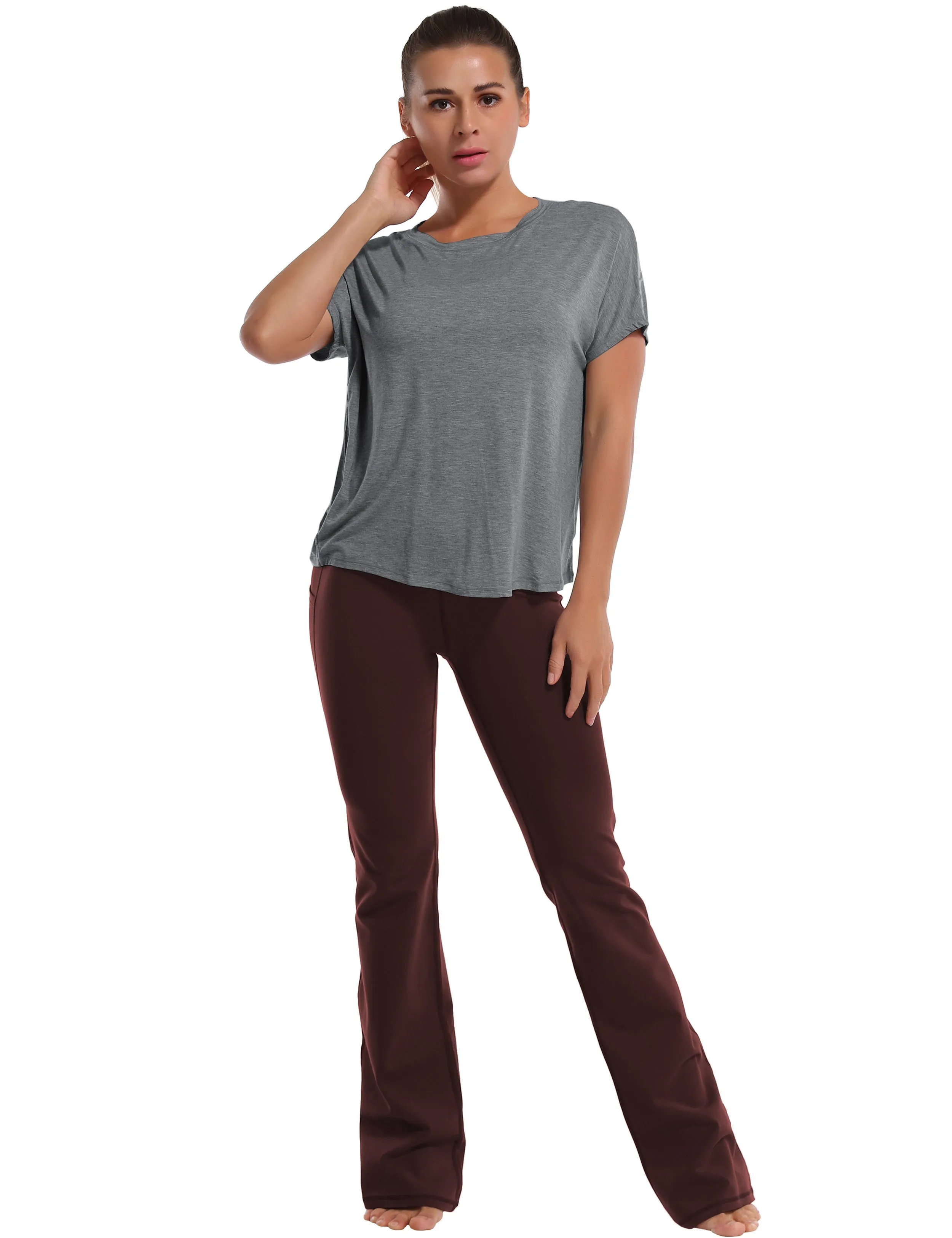 Hip Length Short Sleeve Shirt heathercharcoal_Jogging