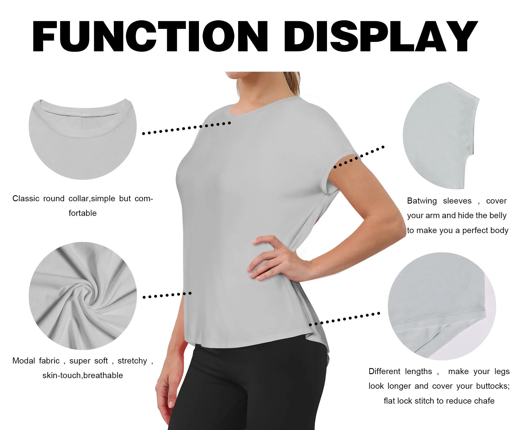 Hip Length Short Sleeve Shirt lightgray_Jogging