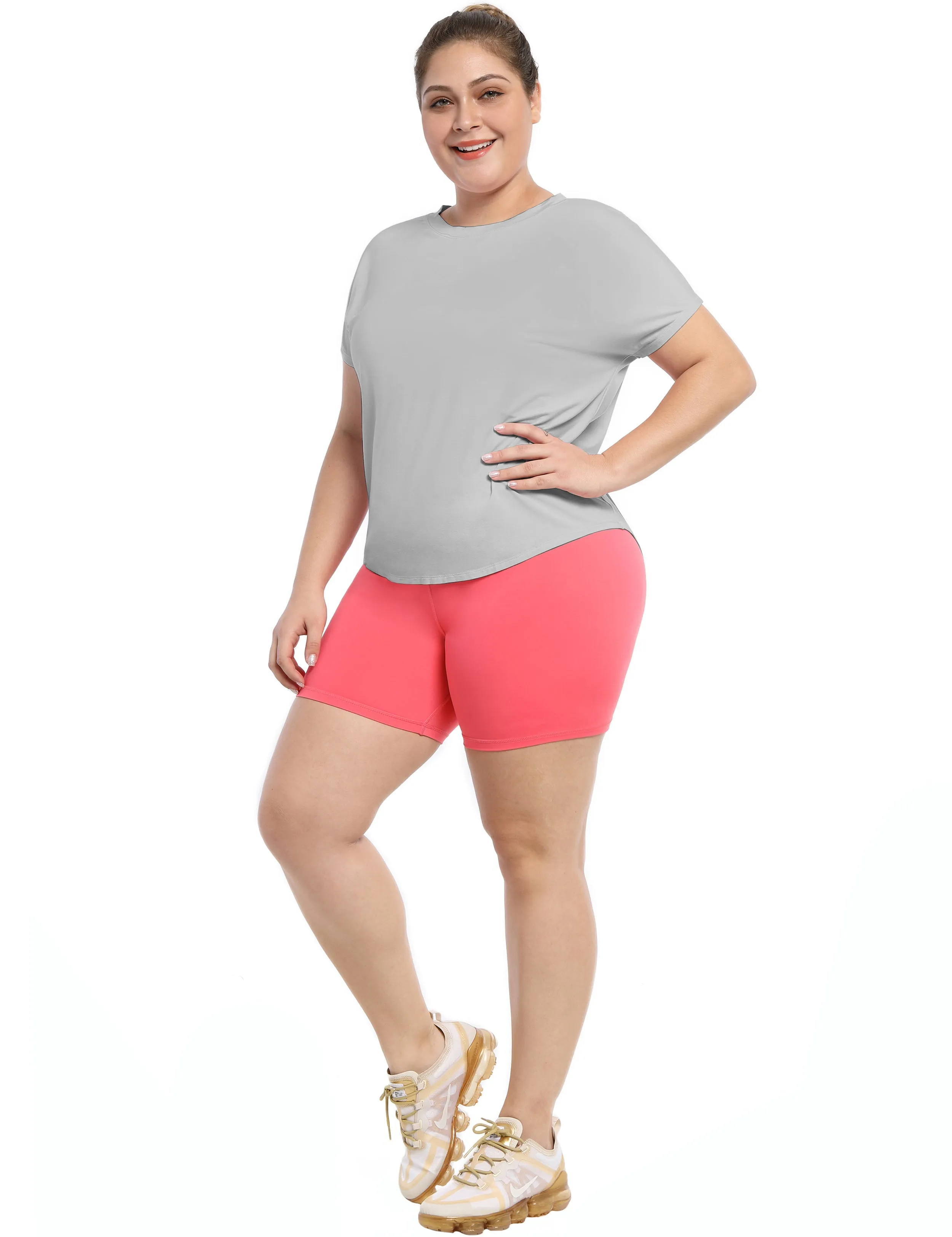 Hip Length Short Sleeve Shirt lightgray_Jogging