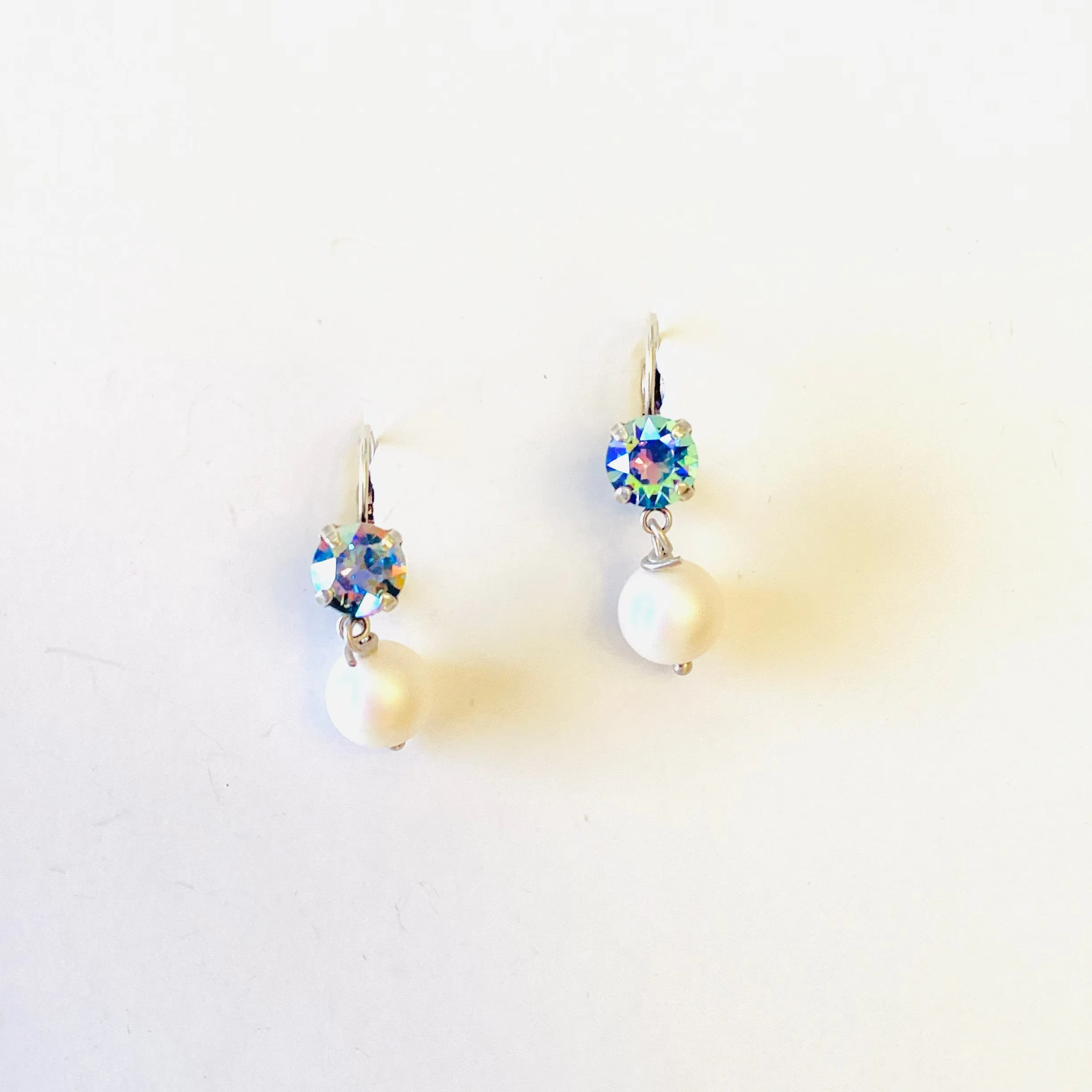 Iridescent White Light Sapphire Pearl Drop Earring