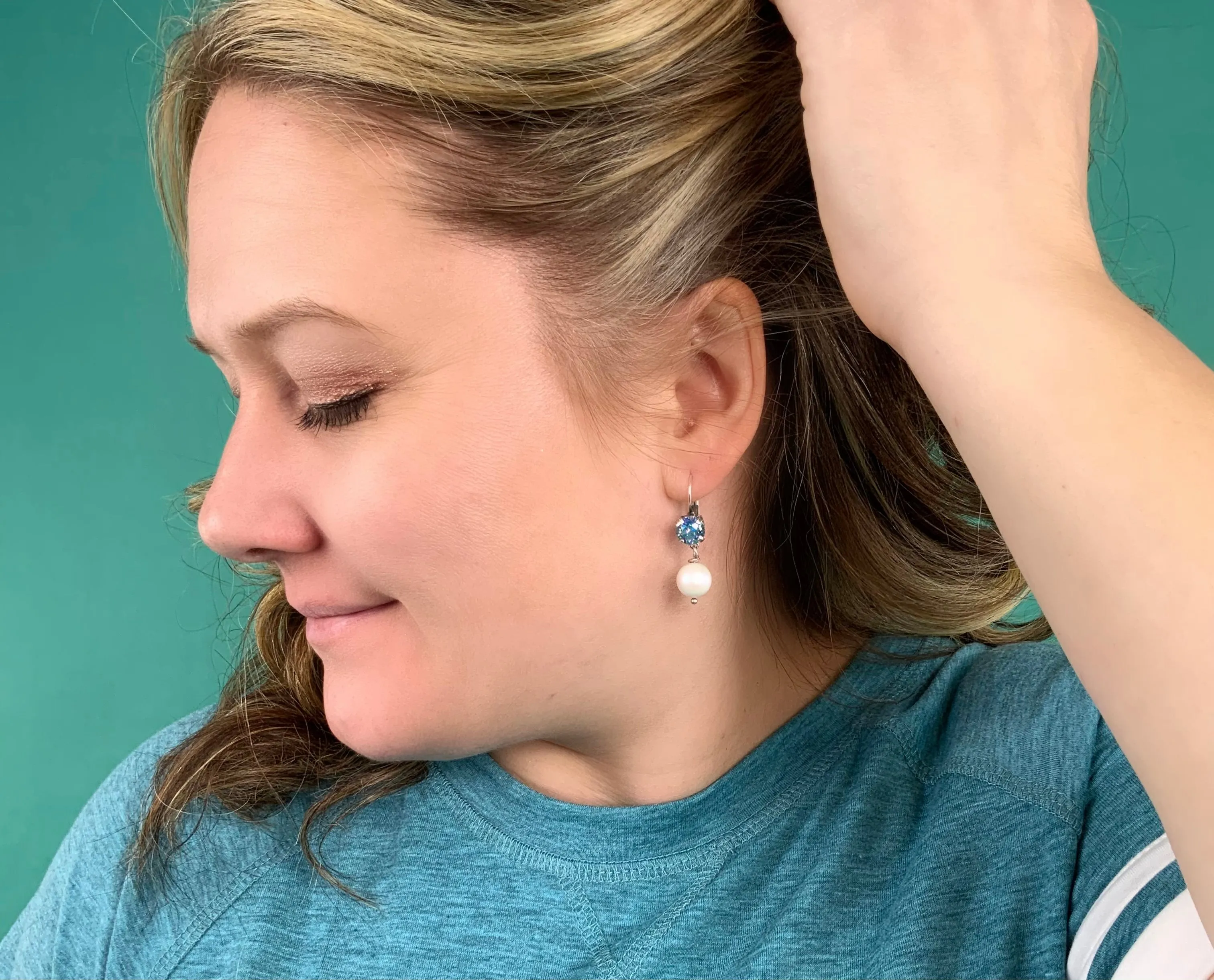 Iridescent White Light Sapphire Pearl Drop Earring