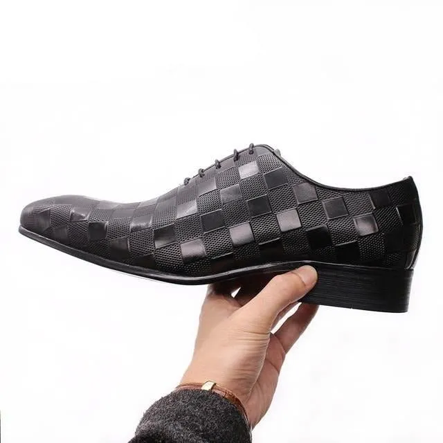 Italian Eleganza Plaid Lace-Up Oxford Dress Shoes