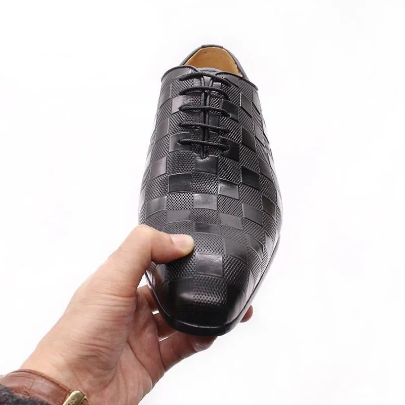 Italian Eleganza Plaid Lace-Up Oxford Dress Shoes