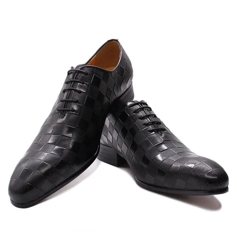 Italian Eleganza Plaid Lace-Up Oxford Dress Shoes