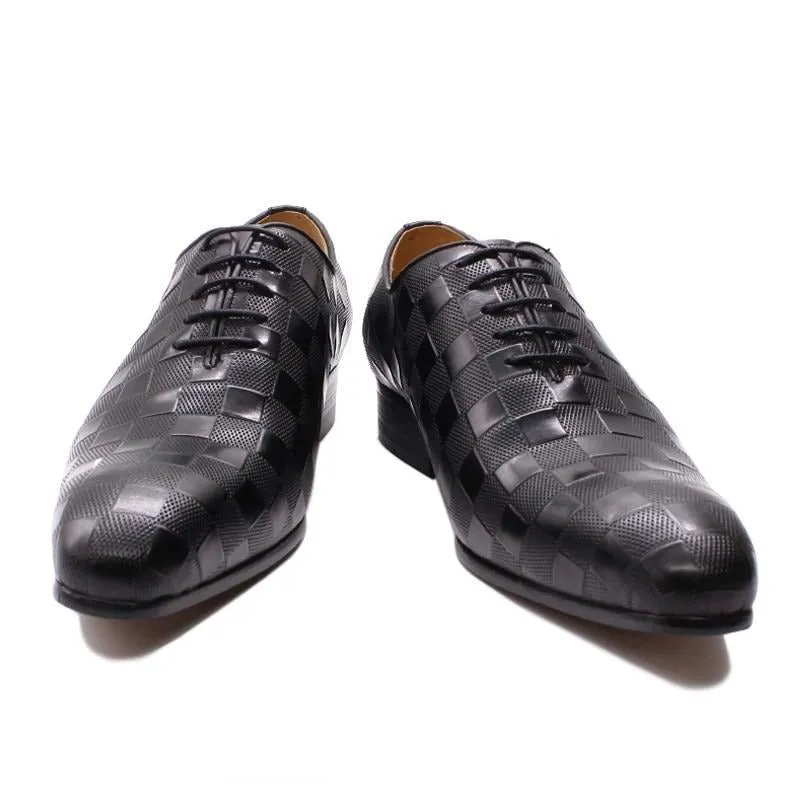 Italian Eleganza Plaid Lace-Up Oxford Dress Shoes
