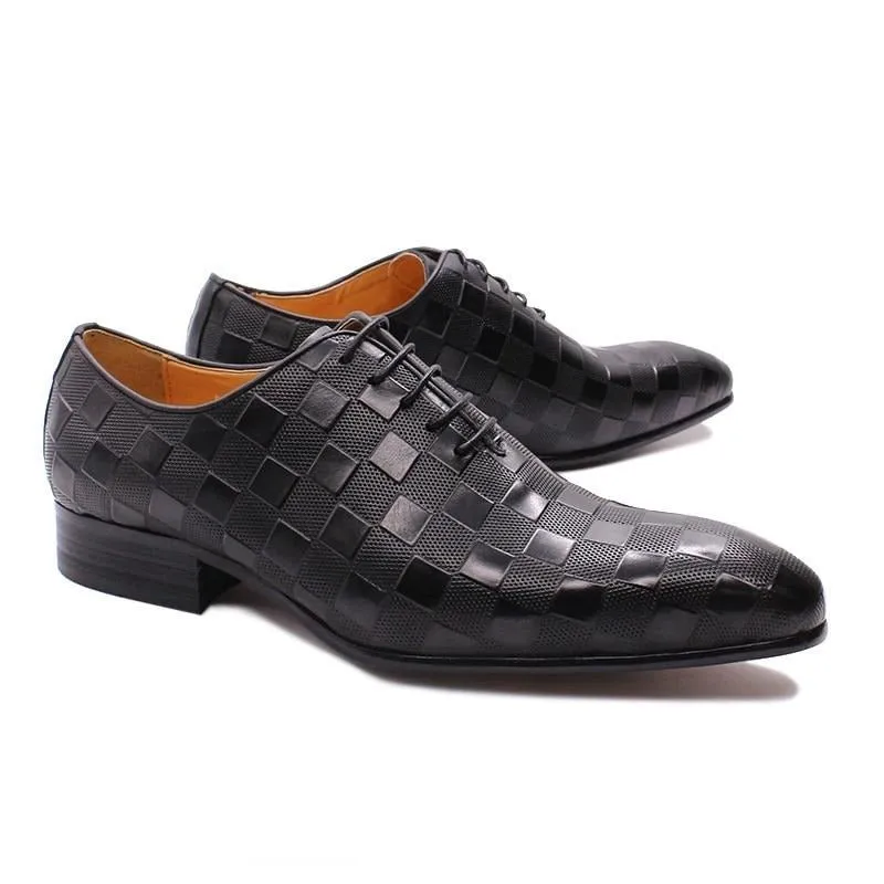 Italian Eleganza Plaid Lace-Up Oxford Dress Shoes