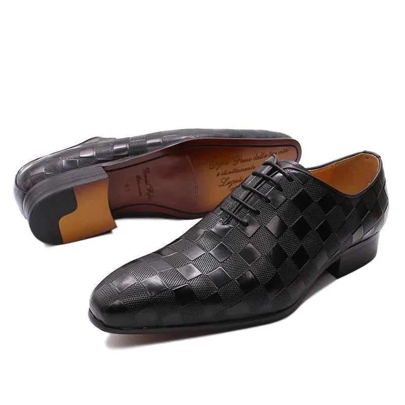 Italian Eleganza Plaid Lace-Up Oxford Dress Shoes