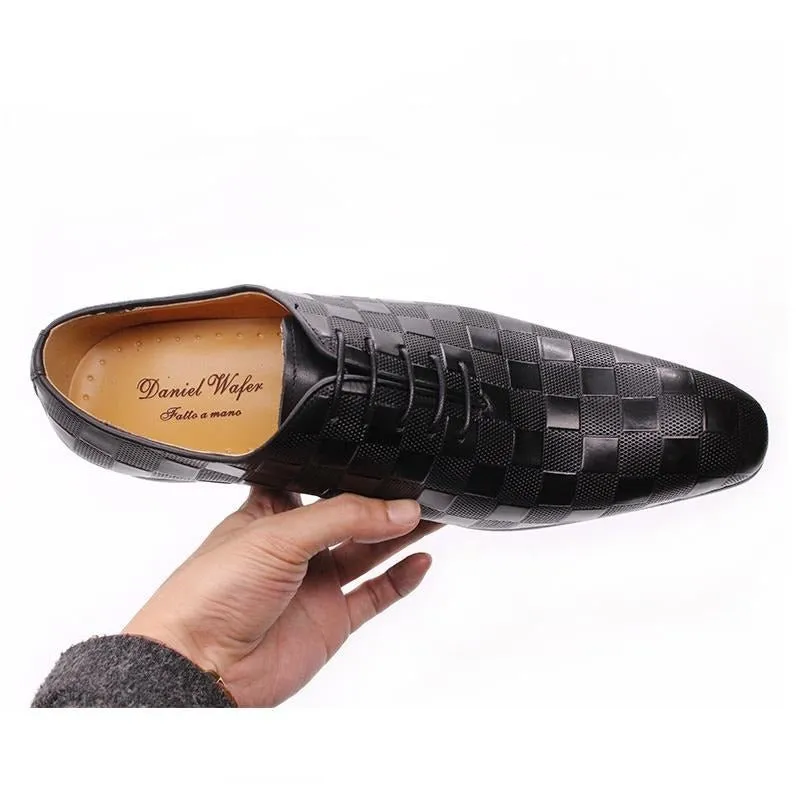 Italian Eleganza Plaid Lace-Up Oxford Dress Shoes